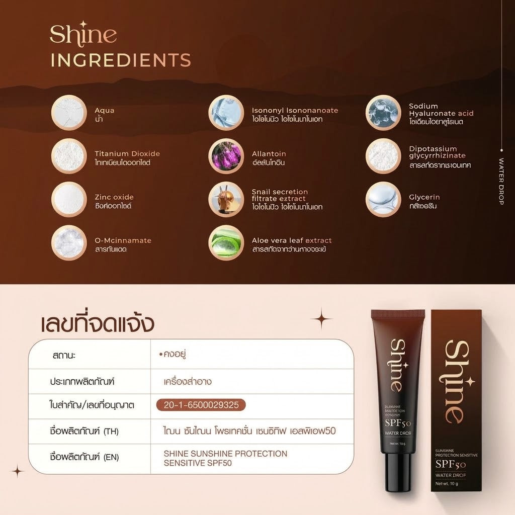 ครีมกันแดดคุณโจ้ NAWANNA Shine Sunshine Protection Sensitive SPF50 (10g)